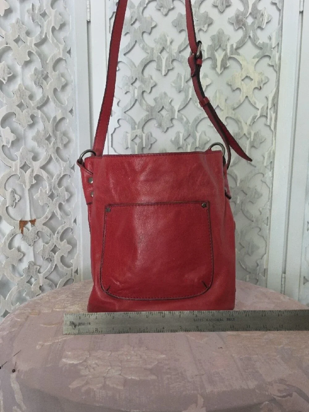 Patricia Nash Red Leather Tassel Shoulder Bag